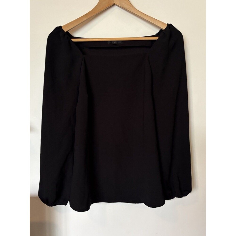 J Crew 365 Black Crepe Square Neck Puff Long Sleeve Blouse Size 6